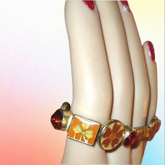 Stretchy Enamel Bracelet w/ Ruby & Garnet Crystals NWT - Picture 7 of 16
